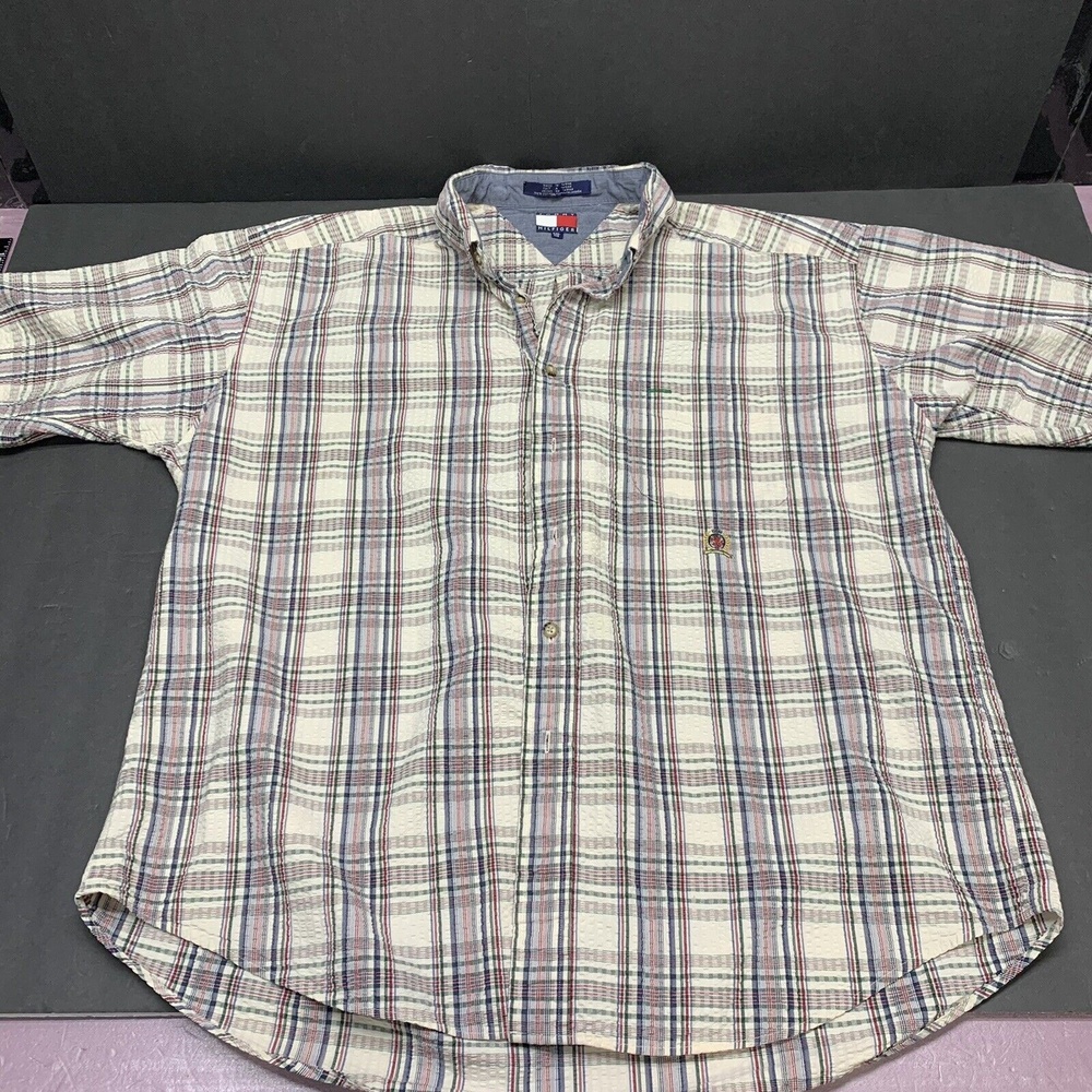 TOMMY HILFIGER MEN'S SIZE XXL MULTI-COLORED PLAID SHORT SLEEVE SHIRT
